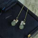 Green Hetian Jade Pearls Drop Earring 925 Silver Female Party Jewelry