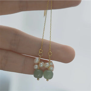Green Hetian Jade Pearls Drop Earring 925 Sterling Silver Female Party Jewelry