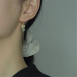 Green Hetian Jade Pearls Drop Earring 925 Sterling Silver Female Party Jewelry