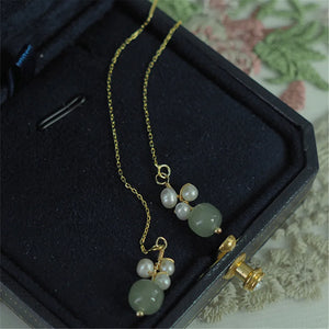 Green Hetian Jade Pearls Drop Earring 925 Sterling Silver Female Party Jewelry