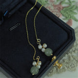 Green Hetian Jade Pearls Drop Earring 925 Sterling Silver Female Party Jewelry