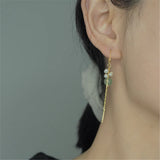 Green Hetian Jade Pearls Drop Earring 925 Silver Female Party Jewelry
