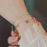 Hetian Jade Bead Bell Charm Bracelet - Ins Niche Vintage Jewelry