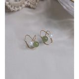 Hetian Jade Ear Clips 14K Filled Niche Earrings Minimalist Women Jewelry