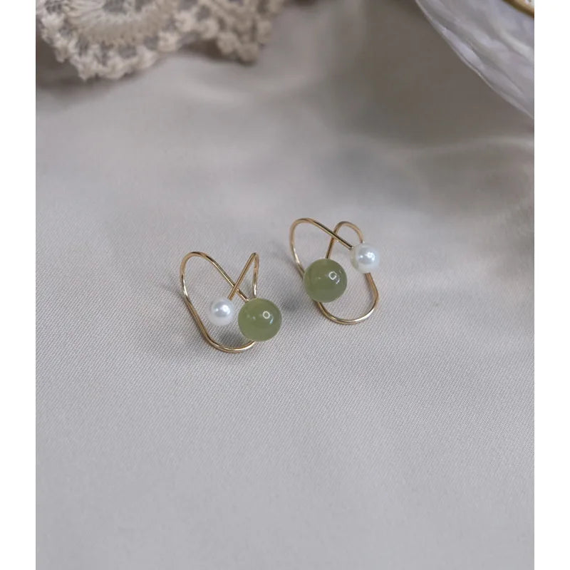 Hetian Jade Ear Clips 14K Filled Earrings Women's Minimalist Jewelry