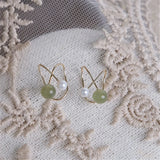 Hetian Jade Ear Clips 14K Filled Earrings Women's Minimalist Jewelry