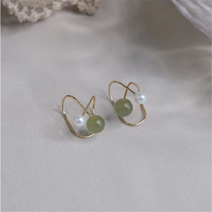 Hetian Jade Ear Clips 14K Filled Niche Earrings Minimalist Women Jewelry