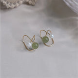 Hetian Jade Ear Clips 14K Filled Earrings Women's Minimalist Jewelry
