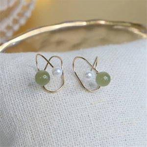 Hetian Jade Ear Clips 14K Filled Earrings Women's Minimalist Jewelry