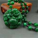 Green Jadeite Maitreya Buddha Pendant Dragon Laughing Buddha Necklace
