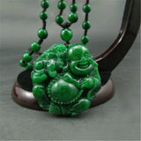 Green Jadeite Maitreya Buddha Pendant Dragon Laughing Buddha Necklace