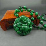Green Jadeite Maitreya Buddha Pendant Dragon Laughing Buddha Necklace