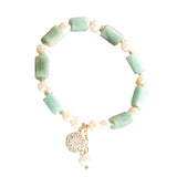 Natural Pearl Green Marble Elastic Rope Bracelet Bohemian Style Jewelry