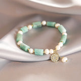 Natural Pearl Green Marble Elastic Rope Bracelet Bohemian Style Jewelry