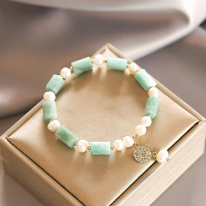 Natural Pearl Green Marble Elastic Rope Bracelet Bohemian Style Jewelry
