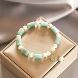 Natural Pearl Green Marble Elastic Rope Bracelet Bohemian Style Jewelry