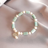 Natural Pearl Green Marble Elastic Rope Bracelet Bohemian Style Jewelry