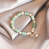Natural Pearl Green Marble Elastic Rope Bracelet Bohemian Style Jewelry