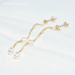 Natural Pearls Earrings 14K Filled Drop Vintage Jewelry Boho Tarnish Resist