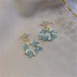 Natural Stone Apatite Pearls Hoop Ear Clips Women Party Jewelry Gift