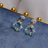 Natural Stone Apatite Pearls Hoop Ear Clips Women Party Jewelry Gift