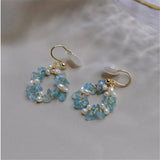 Natural Stone Apatite Pearls Hoop Ear Clips Women Party Jewelry Gift