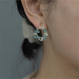 Natural Stone Apatite Pearls Hoop Ear Clips Women Party Jewelry Gift