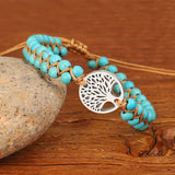 Natural Stone Boho Yoga Wrap Bracelet & Bangle Tree of Life & Turquoise Charm