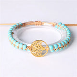Natural Stone Boho Yoga Wrap Bracelet & Bangle Tree of Life & Turquoise Charm