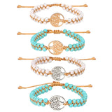 Natural Stone Boho Yoga Wrap Bracelet & Bangle Tree of Life & Turquoise Charm