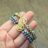 Tree of Life Natural Stone Bracelet Women Boho Wrap Bangle