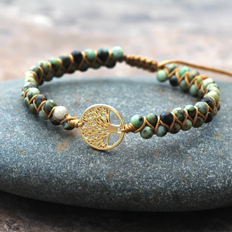 Tree of Life Natural Stone Bracelet Women Boho Wrap Bangle