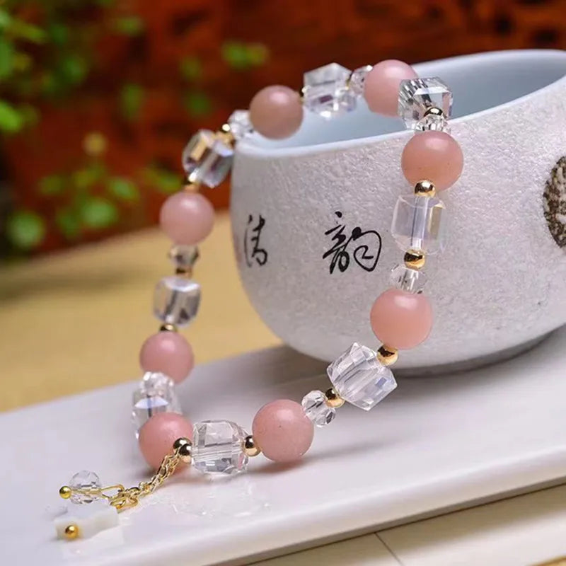Pink Opal Beads Bracelet Sugar Cubes Stone Bracelet