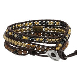 Tiger's Eye Hematite Crystal Leather Bracelet with Mom Charm