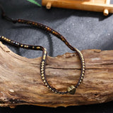 Tiger's Eye Hematite Crystal Leather Bracelet with Mom Charm