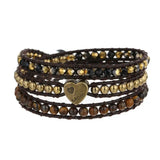 Tiger's Eye Hematite Crystal Leather Bracelet with Mom Charm