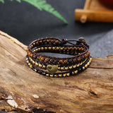 Tiger's Eye Hematite Crystal Leather Bracelet with Mom Charm