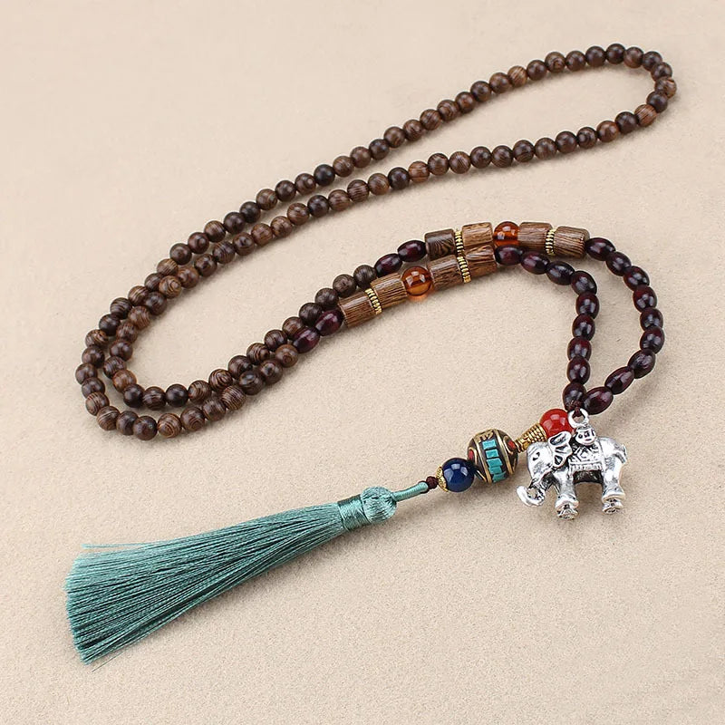 Wooden Beads Necklace with Tassel Japamala Prayer Malas Yoga Meditation