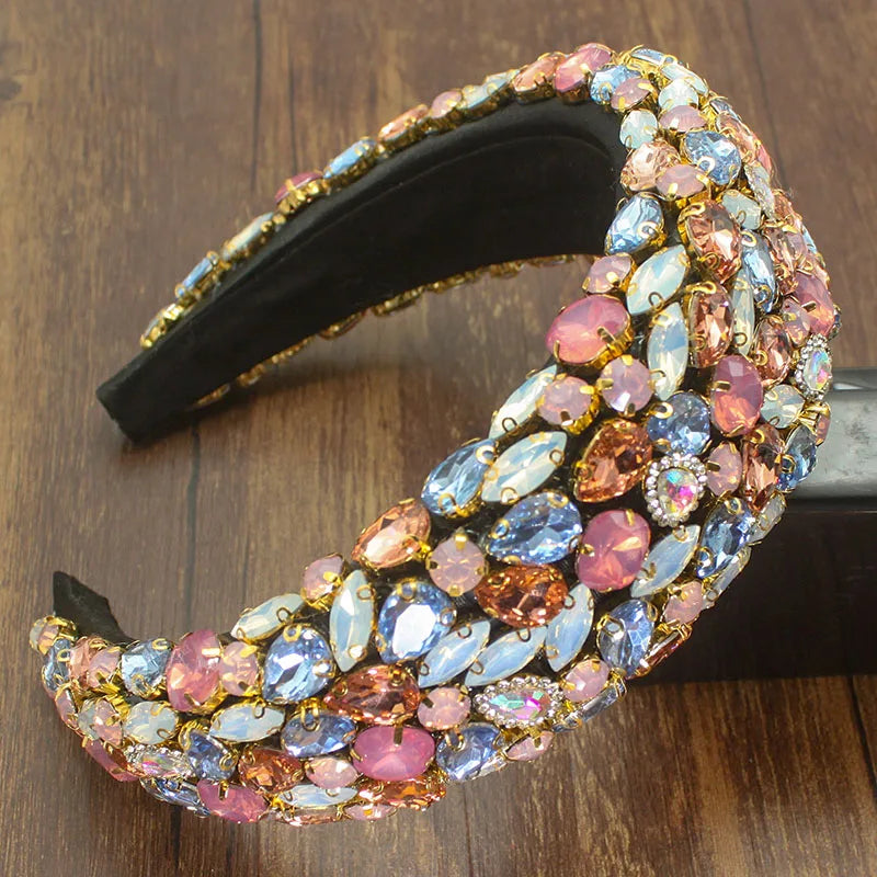 Sparkly Pink Crystal Headbands Full Rhinestone Hairbands for Women Party
