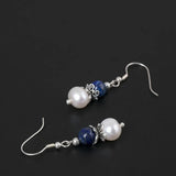 S925 Silver Freshwater Pearl Lapis Lazuli Bead Earrings