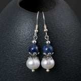 S925 Silver Freshwater Pearl Lapis Lazuli Bead Earrings
