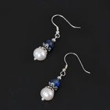 S925 Silver Freshwater Pearl Lapis Lazuli Bead Earrings