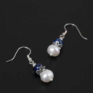 S925 Silver Freshwater Pearl Lapis Lazuli Bead Earrings