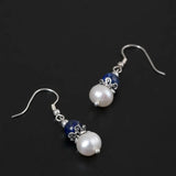 S925 Silver Freshwater Pearl Lapis Lazuli Bead Earrings