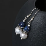 S925 Silver Freshwater Pearl Lapis Lazuli Bead Earrings