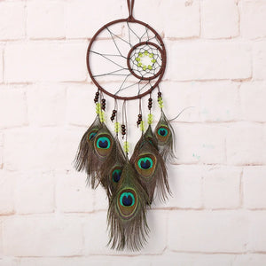 Peacock Feather Double Ring Dream Catcher Ornament