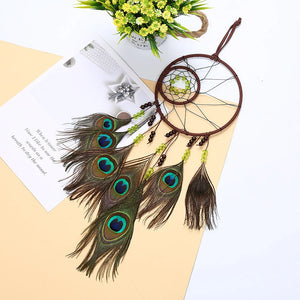 Peacock Feather Double Ring Dream Catcher Ornament
