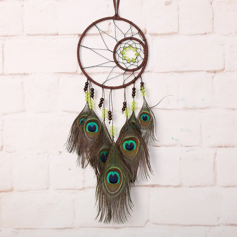 Peacock Feather Double Ring Dream Catcher Ornament