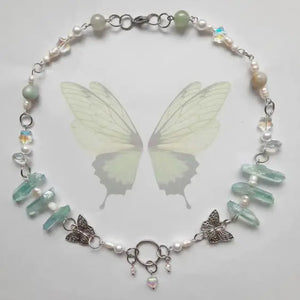Y2K Heart & Star Beaded Necklace Crystal Butterfly Necklace