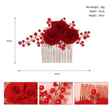 Pearl Red Flower Hair Comb Clips Rhinestone Bridal Wedding Jewelry